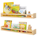 Fun Memories Nursery Book Shelves - Rustic Natural Solid Wood Floating Bookshelf for Kids - Wall Book Shelves for Kids Room (Nat