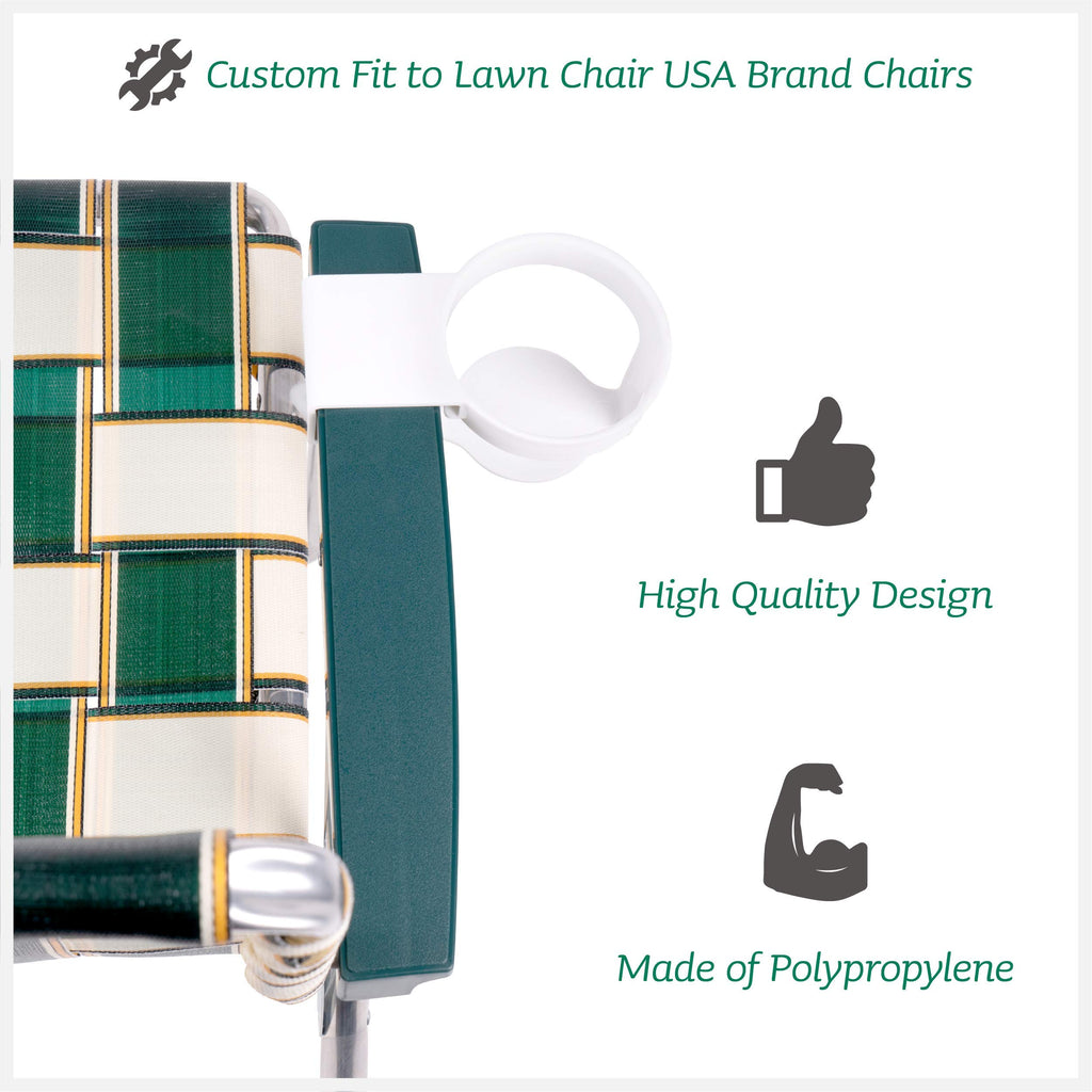 Lawn Chair Usa Attachable White Cup Holder For Large Cans, Bottles, Cups, And More | Only Fits Lawn Chair Usa Chairs