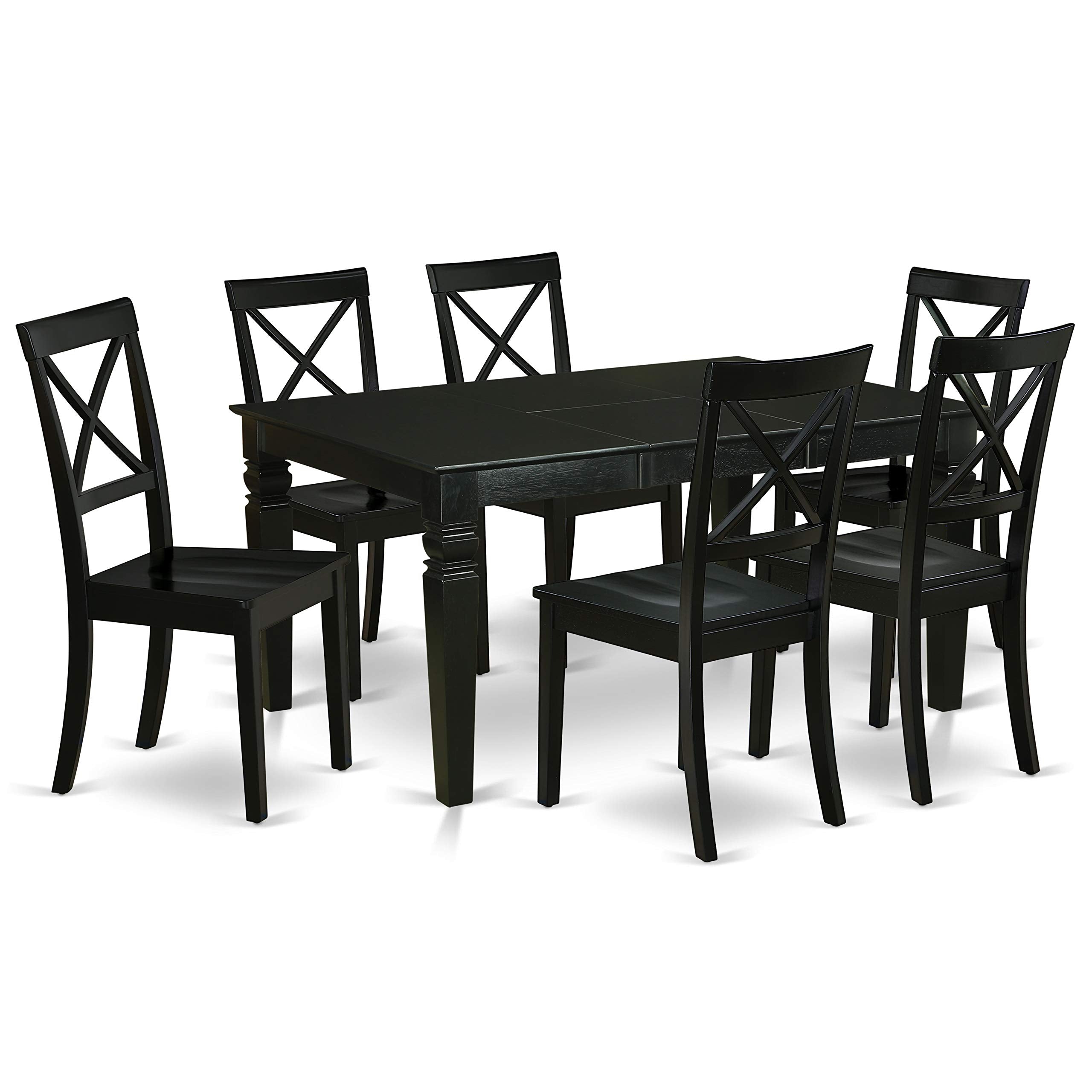 East West Furniture Webo7-Blk-W 7 Piece Room Set Consist Of A Rectangle Kitchen Table With Butterfly Leaf And 6 Dining Chairs, 42X60 Inch, Black