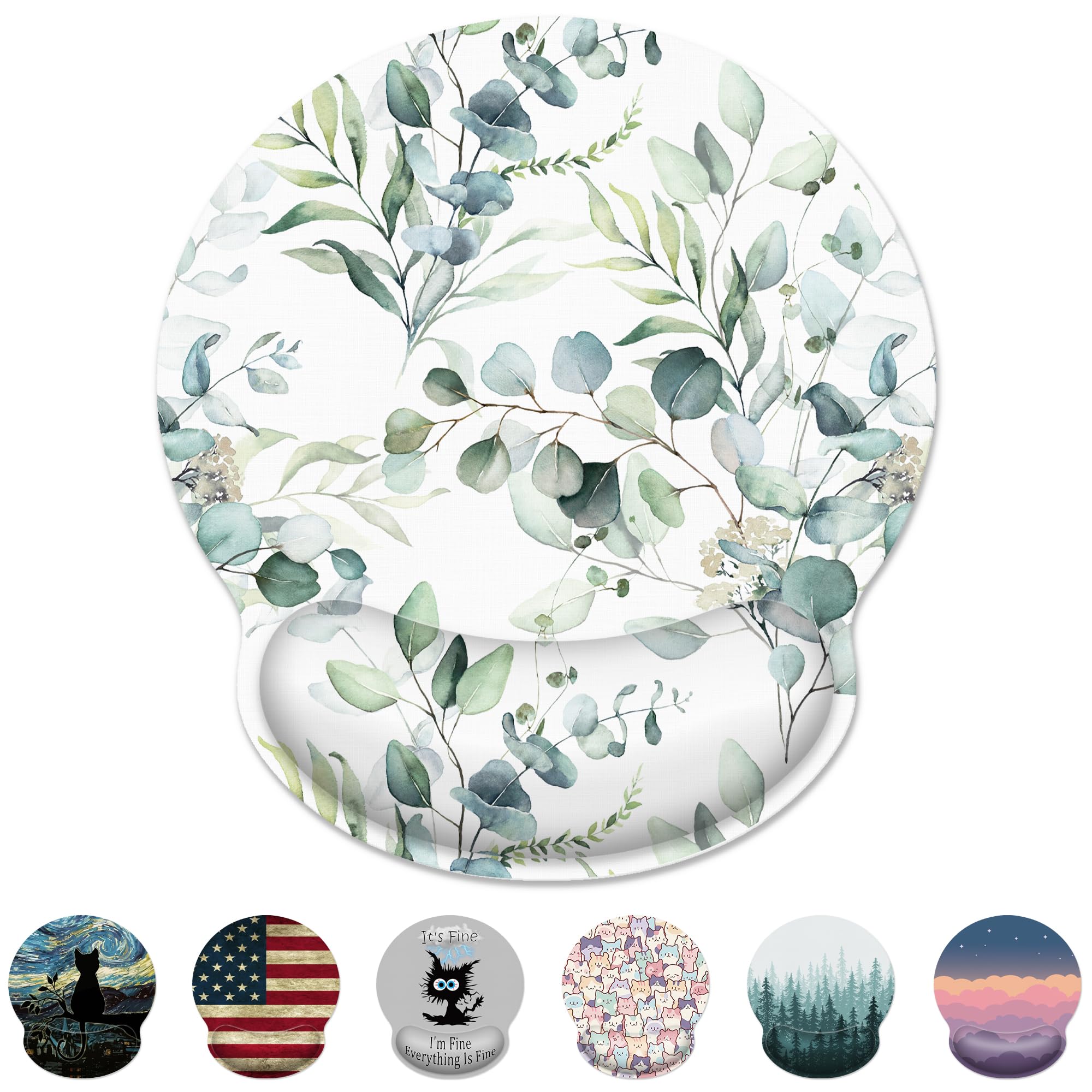 Ergonomic Mouse Pad With Wrist Support,Green Flowers Mouse Pad With Wrist Rest,Relieve Wrist Pain Mousepad Non-Slip Rubber Base,