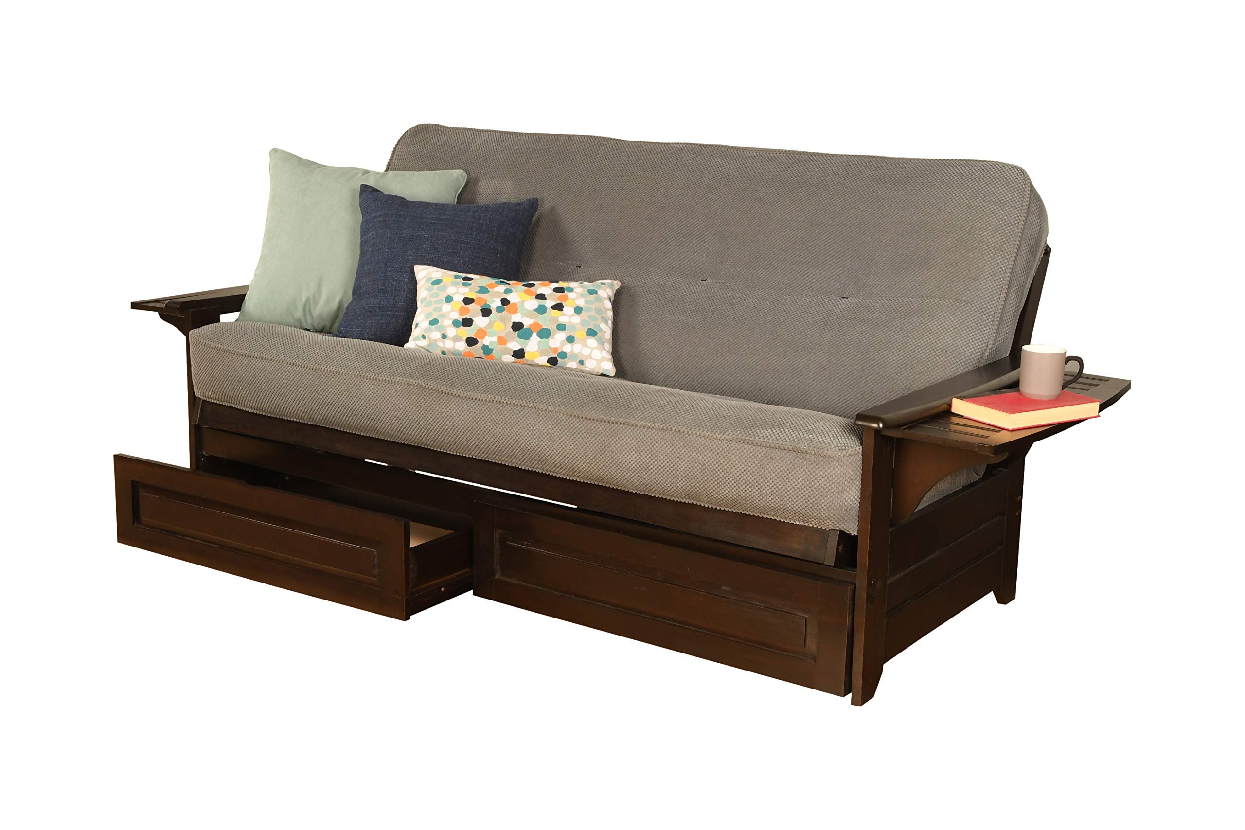 Kodiak Furniture Phoenix Full Size Futon In Espresso Finish With Storage Drawers, Marmont Thunder