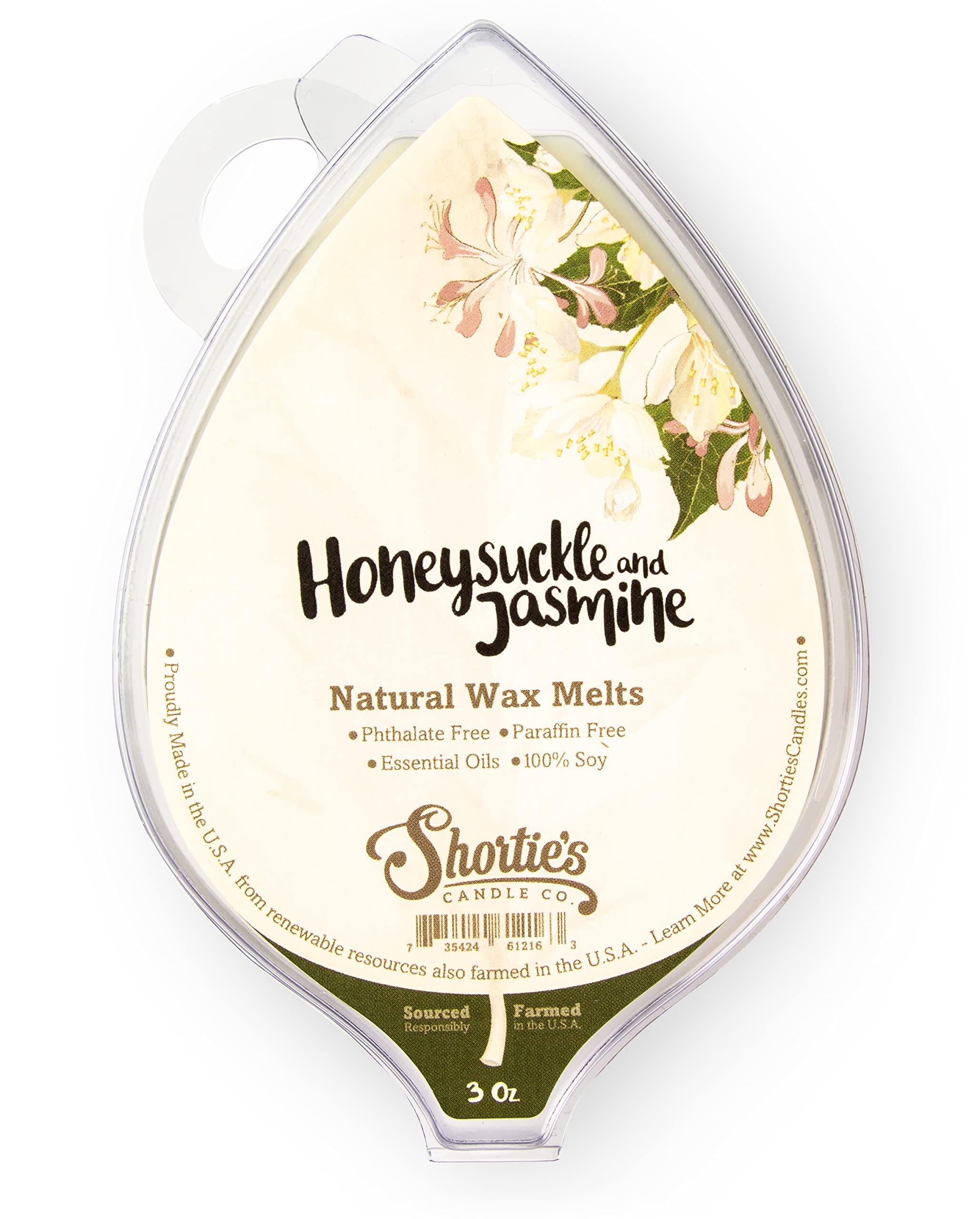 Shorties Candle Company Honeysuckle Jasmine Natural Soy Wax Melts - 1 Highly Scented 3 Oz. Bar - Made with 100% Soy and Essenti