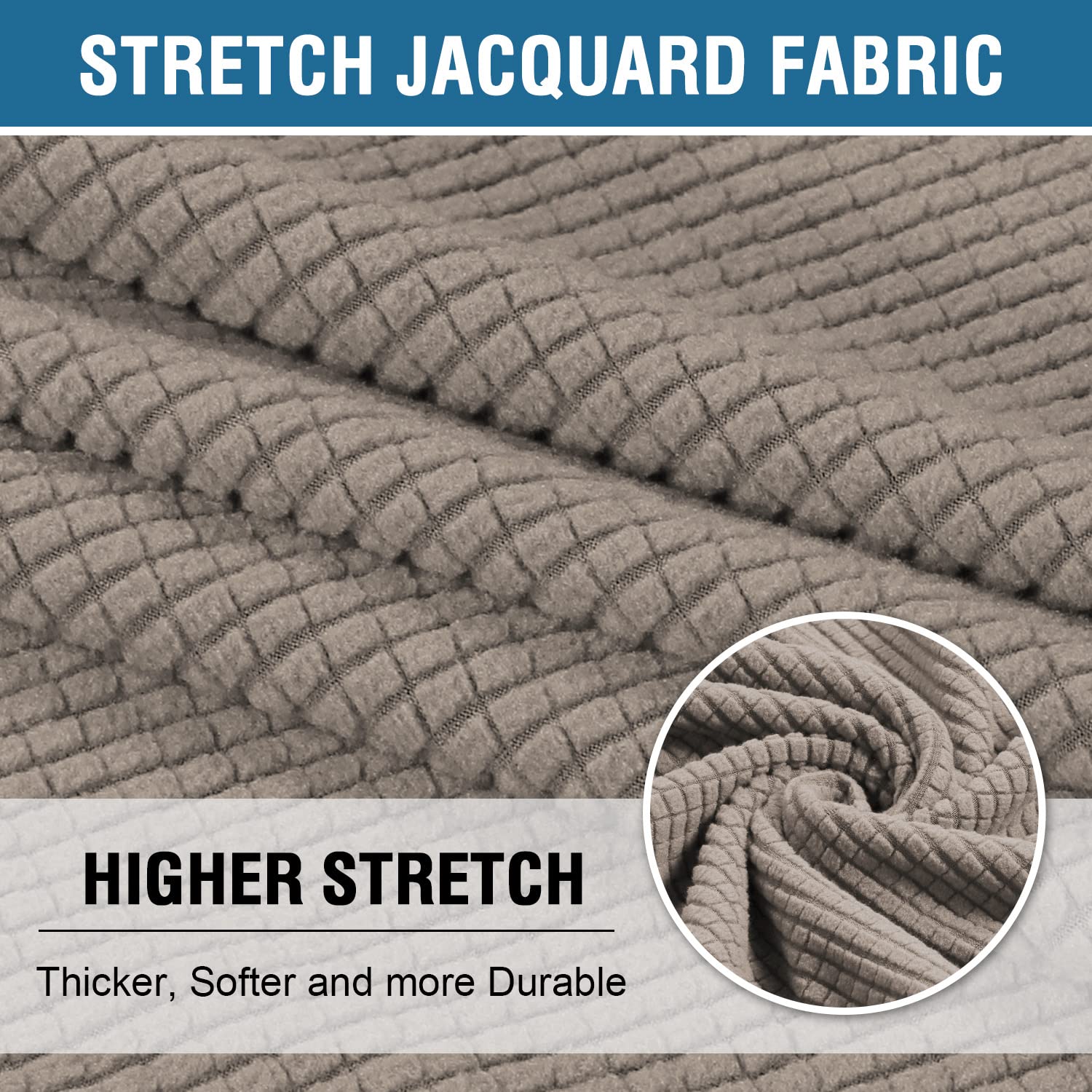 H.Versailtex Stretch 2 Piece T Cushion Sofa Slipcovers Individually Sofa Cushion Covers For 2 Cushion Couch Sofa Seat Cushion Covers With Elastic Bands Featuring Thicker Jacquard Fabric, Taupe