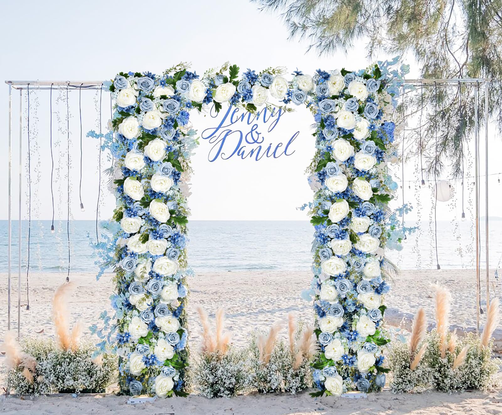 Dearhouse 2Pcs Artificial Peony Flower Garland - Silk Peony Garland With Purple White Flowers For Wedding Party Table Decoration
