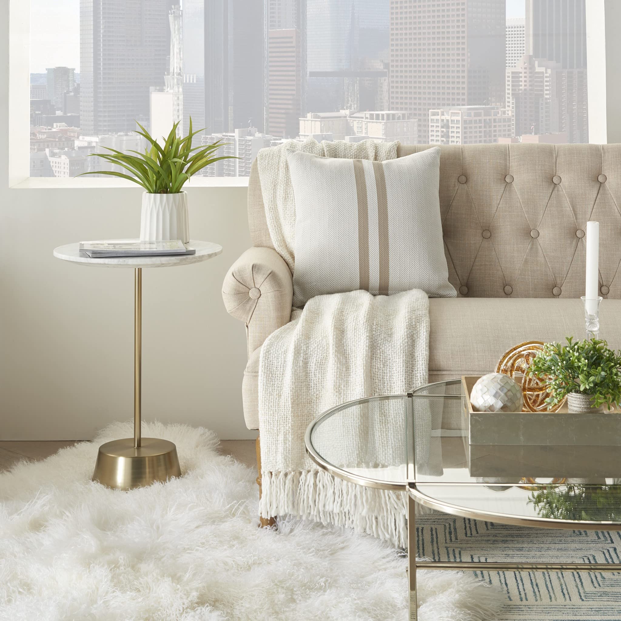 HomeRoots 100% Cotton Beige Herringbone Stripe Throw Pillow