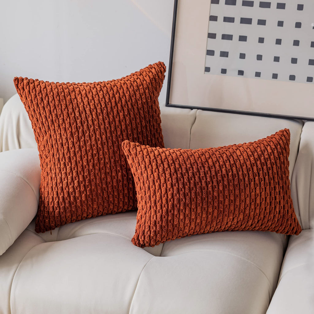 Kevin Textile Pack Of 2 Corduroy Decorative Throw Pillow Covers 26X26 Inch Soft Boho Striped Pillow Covers Modern Farmhouse Home Decor For Spring Sofa Living Room Couch Bed Burnt Brick