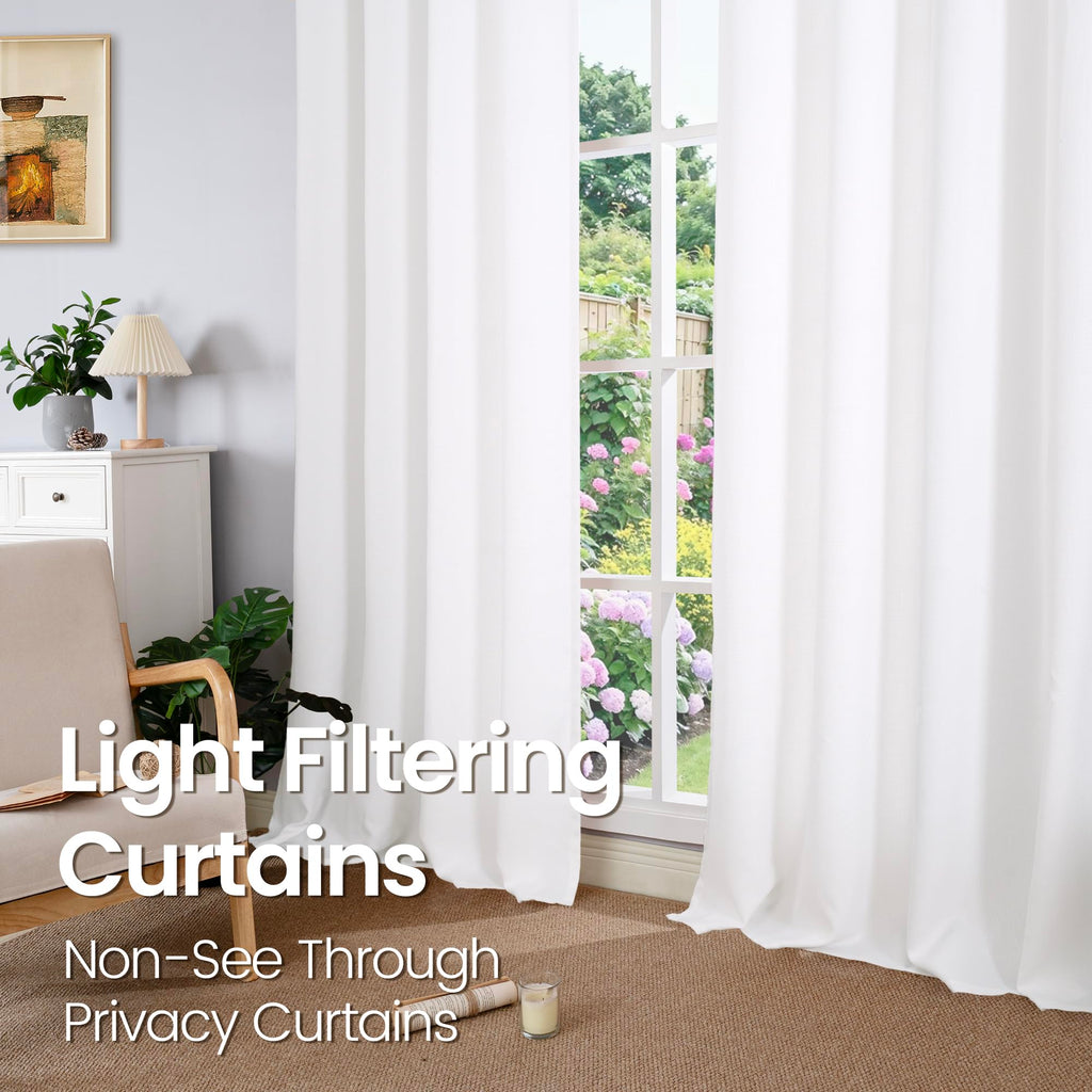 Bgment Pure White Curtains 63 Inch Length 2 Panels Set For Bedroom, Grommet Thick Linen Look Burlap Textured Light Filtering Privacy Window Drapes For Farmhouse Living Room, 42 X 63 Inch