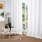 Bgment Pure White Curtains 54 Inch Length 2 Panels Set For Bedroom, Grommet Thick Linen Look Burlap Textured Light Filtering Privacy Window Drapes For Farmhouse Living Room, 42 X 54 Inch