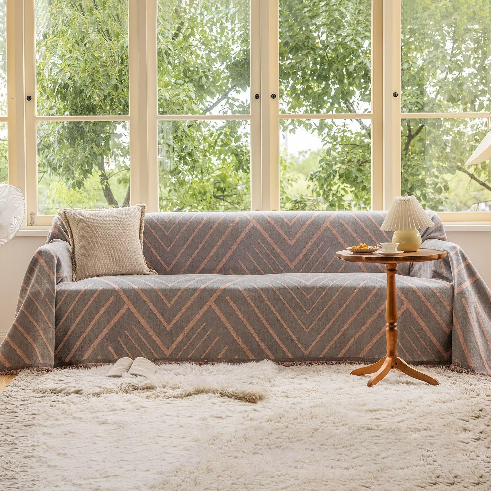 Vclife Soft Thick Chenille Couch Cover Chic Simple Pink Gray Herringbone Arrow Geometric Jacquard Sofa Slipcover L Shape Sofa Co