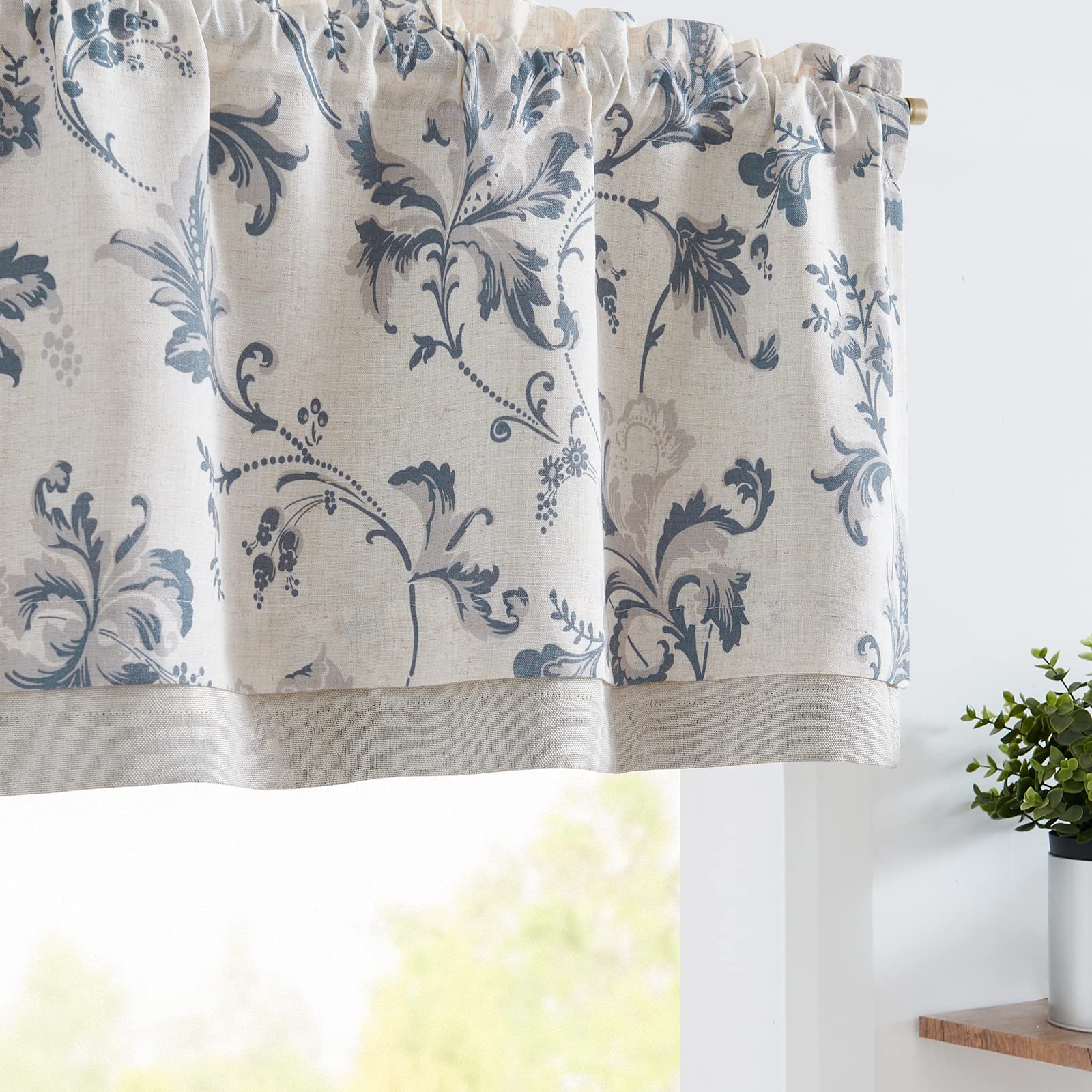 jinchan Linen Valance Curtain Farmhouse Window Decor Floral Print Valance for Kitchen Living Room Double Layer Blackout Valance 