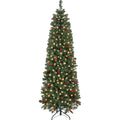 Yaheetech 7.5ft Pre-lit Pencil Spruce Christmas Tree, Artificial Slim Xmas Fir, Pre-Decorated for Home, Office, Party, Holiday D