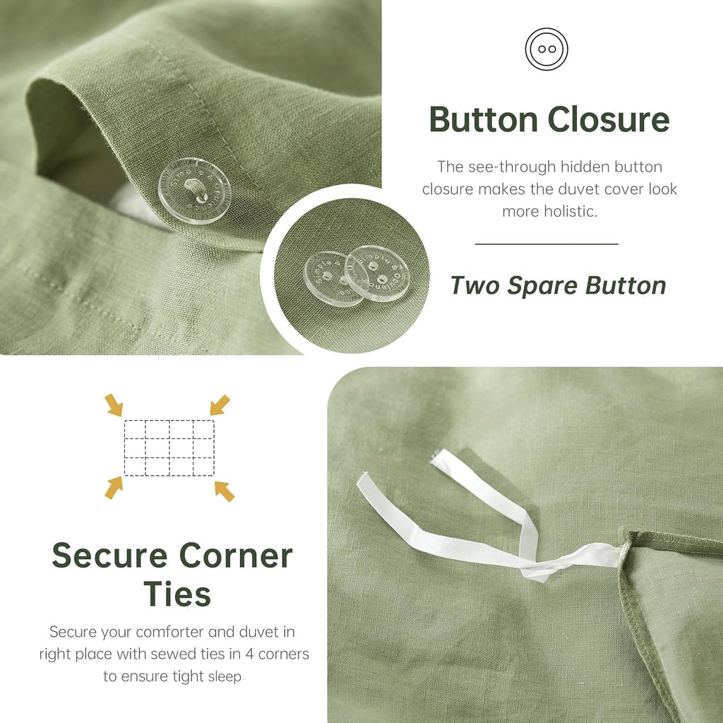 Simple&Opulence 100% Linen Duvet Cover Set 3Pcs Natural French Basic Style Washed Flax Solid Color Breathable Soft Farmhouse Bed