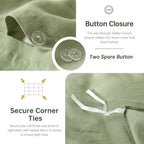 Simple&Opulence 100% Linen Duvet Cover Set 3Pcs Natural French Basic Style Washed Flax Solid Color Breathable Soft Farmhouse Bed