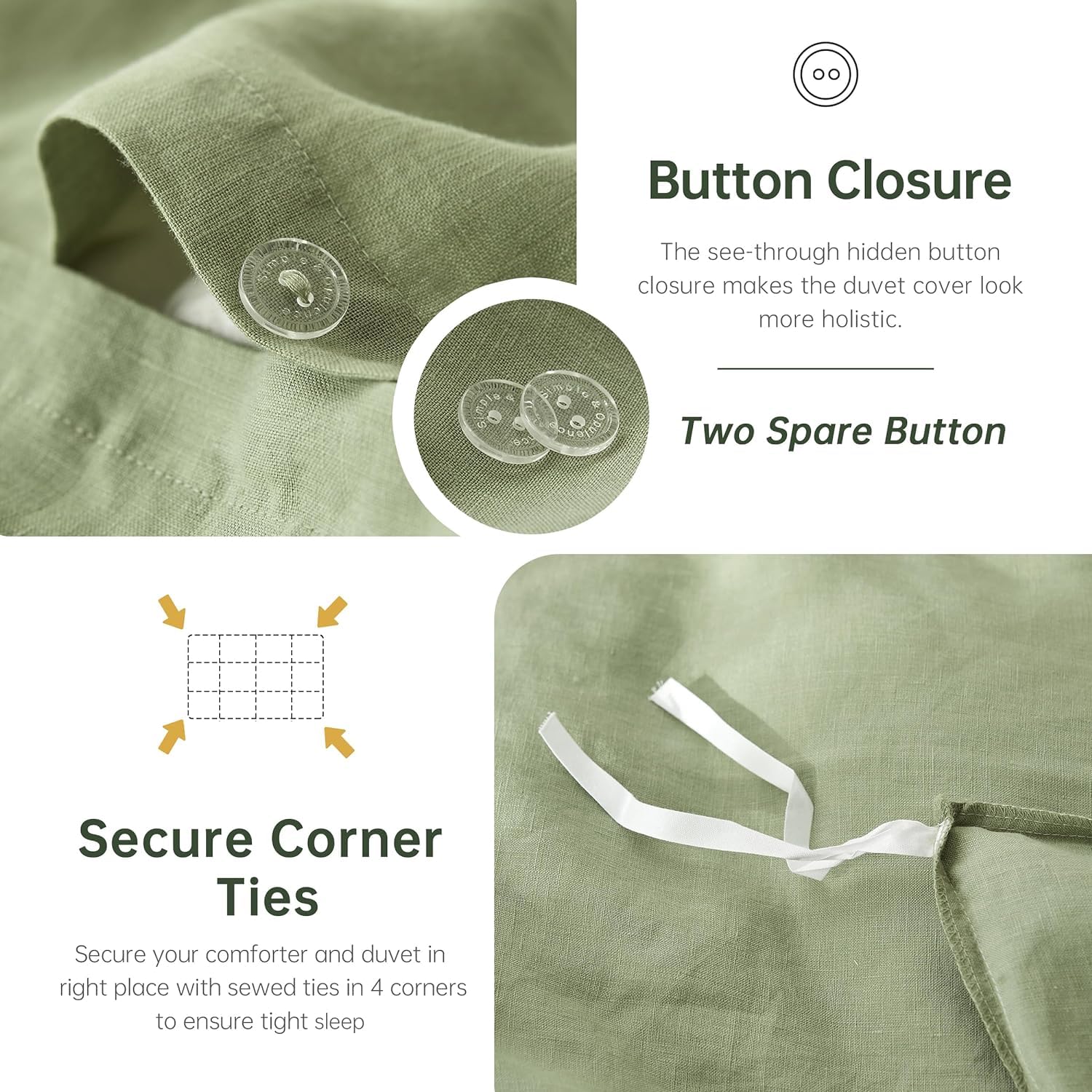 Simple&Opulence 100% Linen Duvet Cover Set 3Pcs Natural French Basic Style Washed Flax Solid Color Breathable Soft Farmhouse Bed