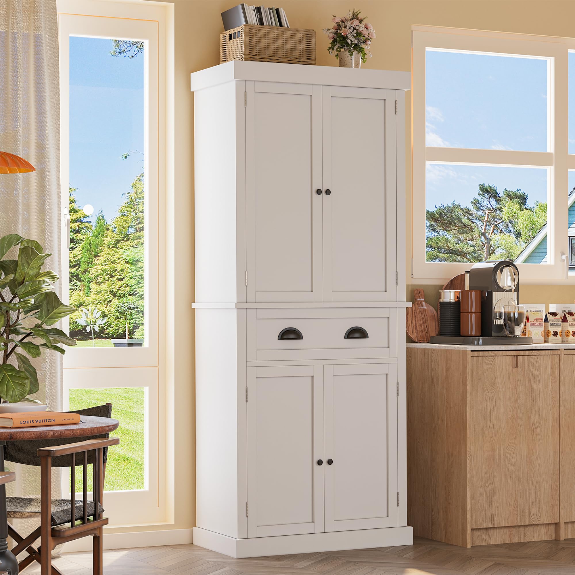 YESHOMY 72 Tall Storage Cabinet with Adjustable Shelves, Kitchen Pantry, Large Cupborad with 1 Drawer, Metal Handle, for Living 