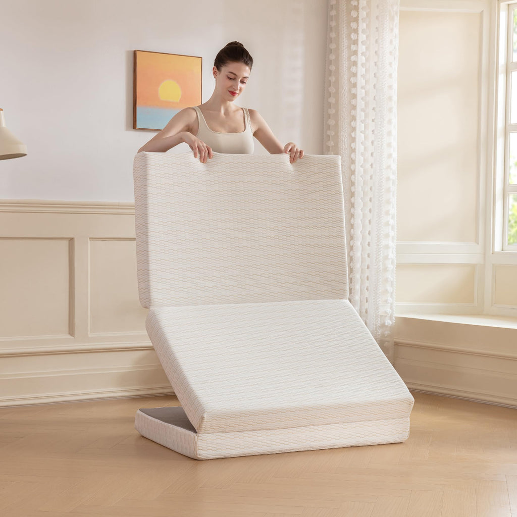 MLILY Folding Mattress, 3 inch Single Tri-fold Memory Foam Mattress, Foldable Mattress with Storage Bag and Washable Cover, Trav