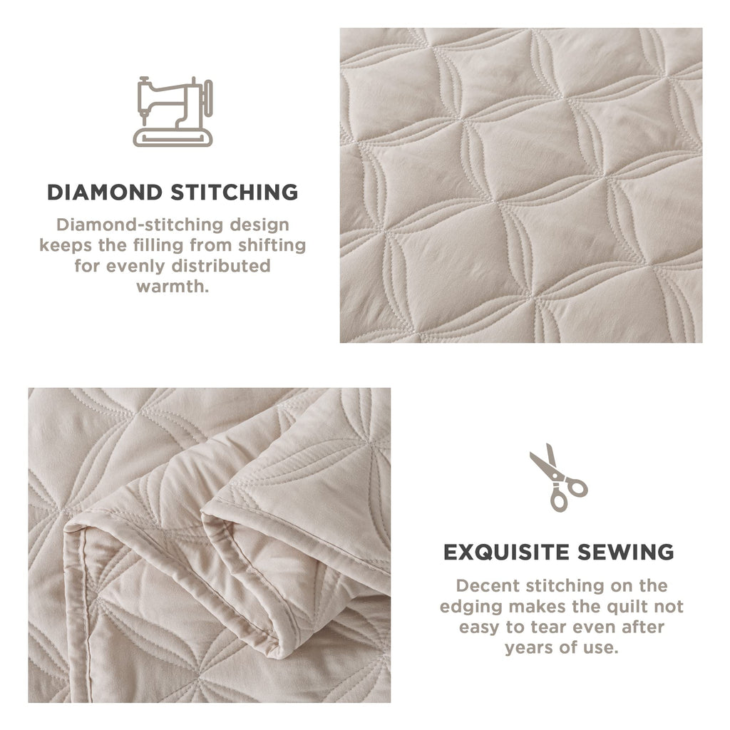 Litanika Beige California King Size Quilt Set - Oversized Summer Lightweight Comforter Bedspreads & Coverlets - Boho Farmhouse B