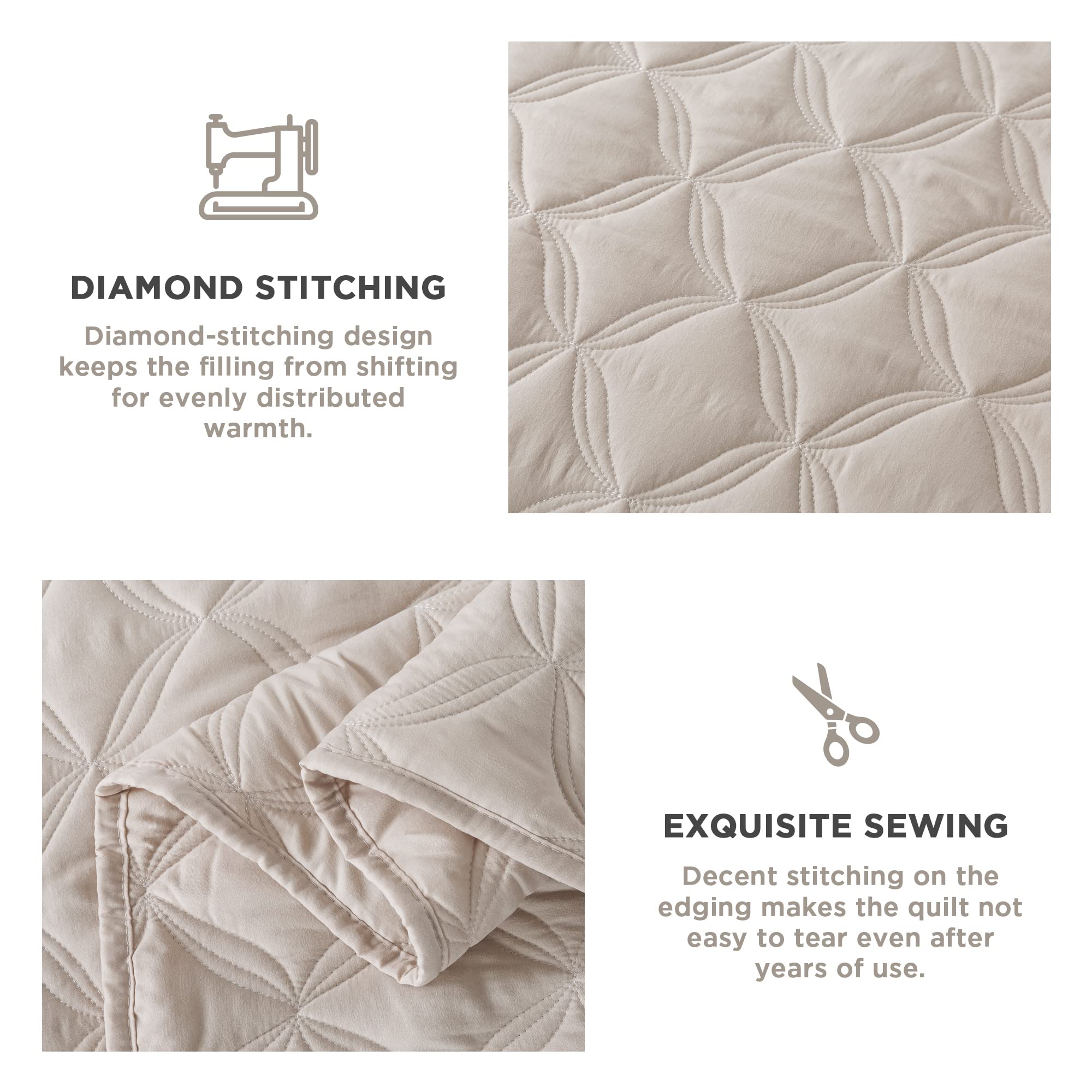 Litanika Beige Oversized King Bedspreads 128X120 Quilt Set - 3 Piece Summer Lightweight Comforter Coverlets, Boho Farmhouse Bedd