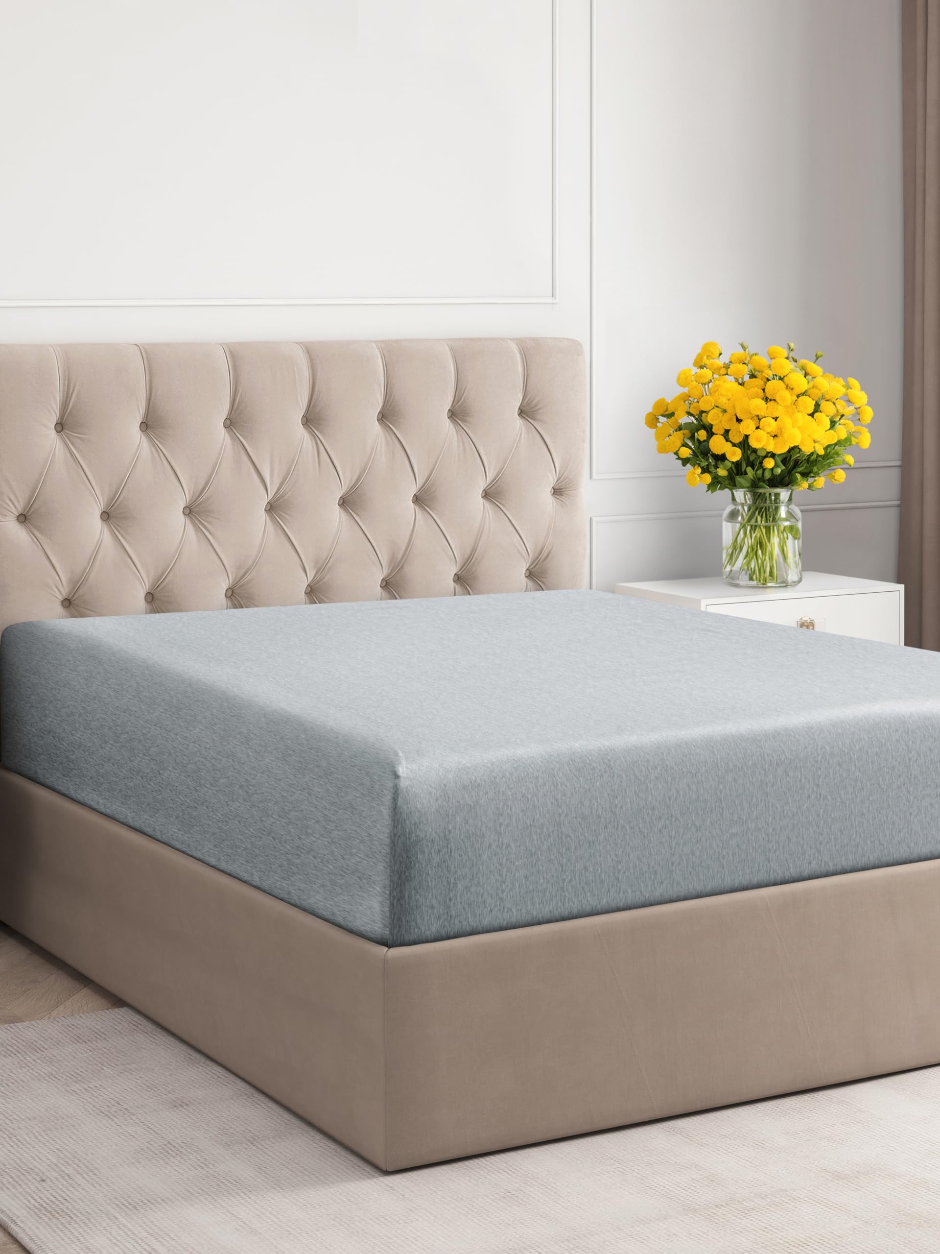 Full Size Fitted Bed Sheet - Hotel Luxury Single Fitted Sheet Only - Fits Mattress Up To 16 - Extra Soft, Wrinkle Free, Breathable Sheet - Bottom Fitted Sheet - Heathered Blue Single Fitted Sheet Only