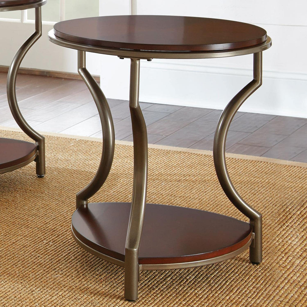 Steve Silver Miles End Iron Base, Cherry Tops, Mixed Media Occasional Group, Merlot Finish Table, 22 x 22 x 24.5