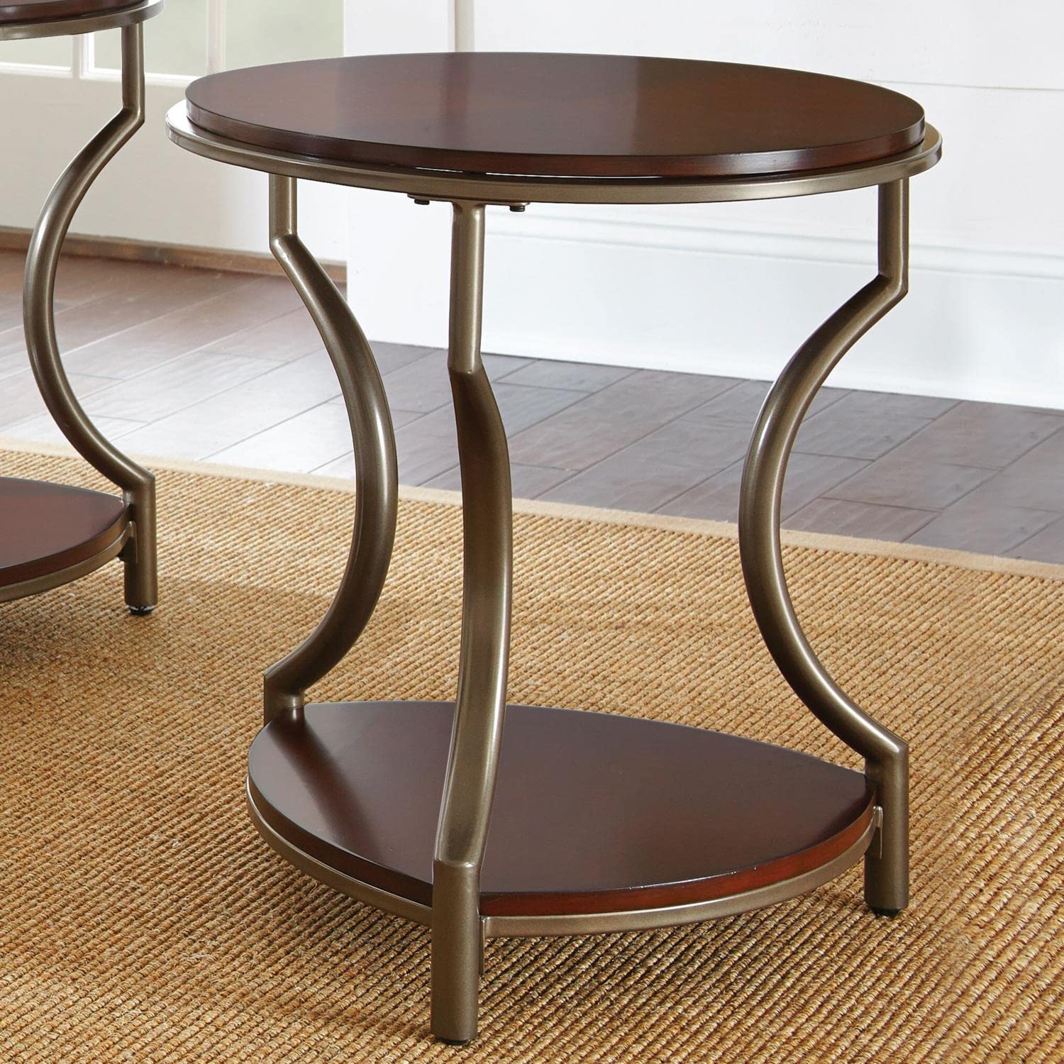 Steve Silver Miles End Iron Base, Cherry Tops, Mixed Media Occasional Group, Merlot Finish Table, 22 x 22 x 24.5