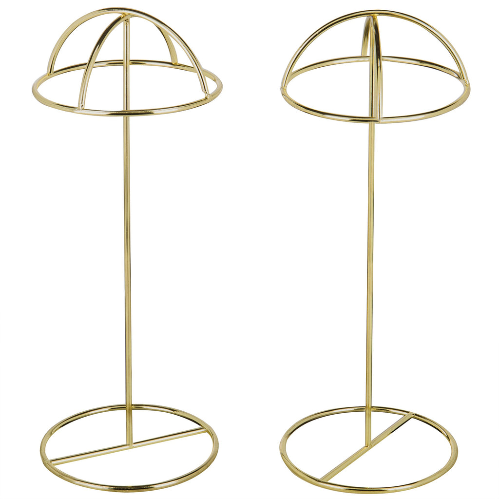 Mygift 14-Inch Brass-Tone Metal Wire Hat Holder Display Stand, Tabletop Wig, Toupee, Cowboy Hat, Fedora Rack, Set Of 2