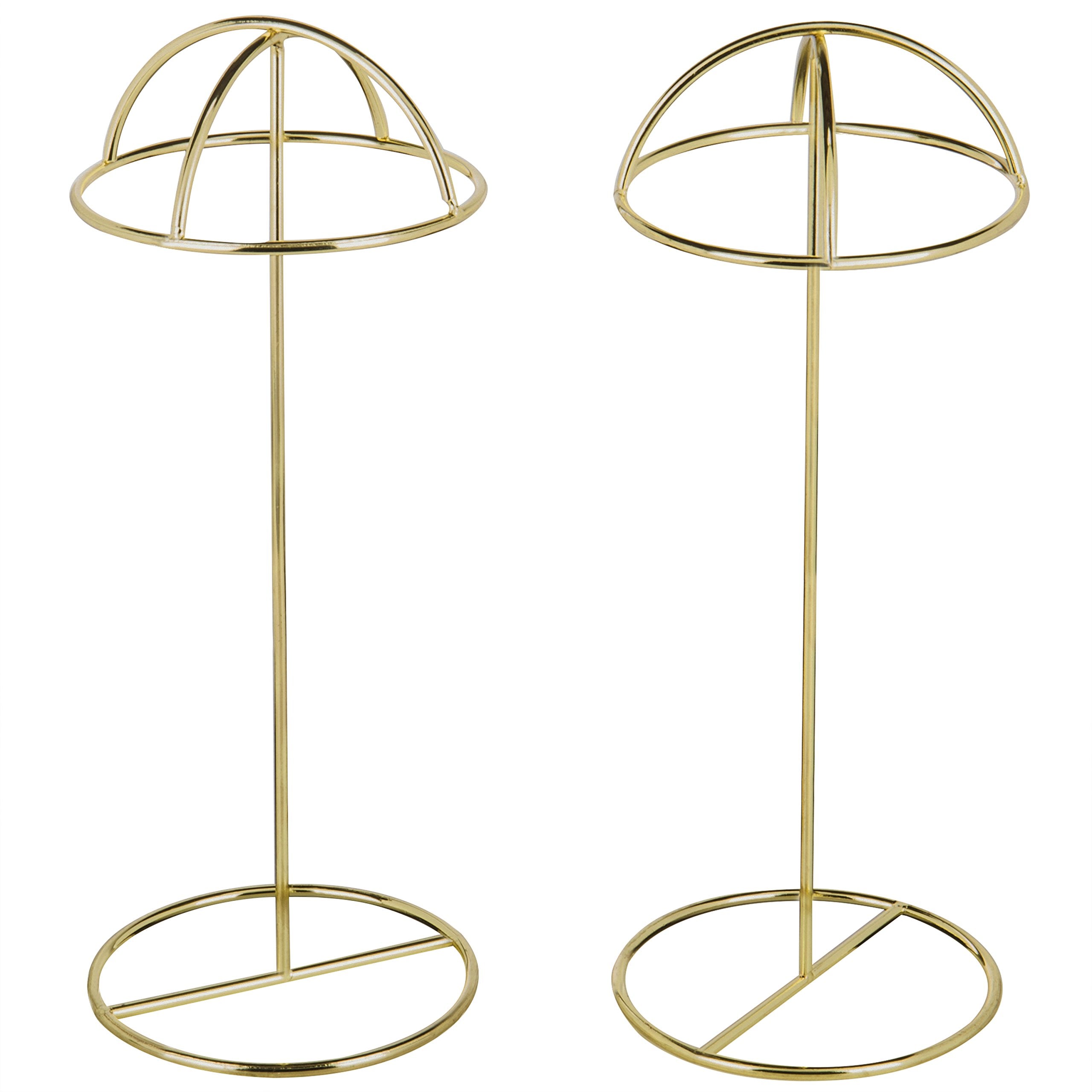 Mygift 14-Inch Brass-Tone Metal Wire Hat Holder Display Stand, Tabletop Wig, Toupee, Cowboy Hat, Fedora Rack, Set Of 2