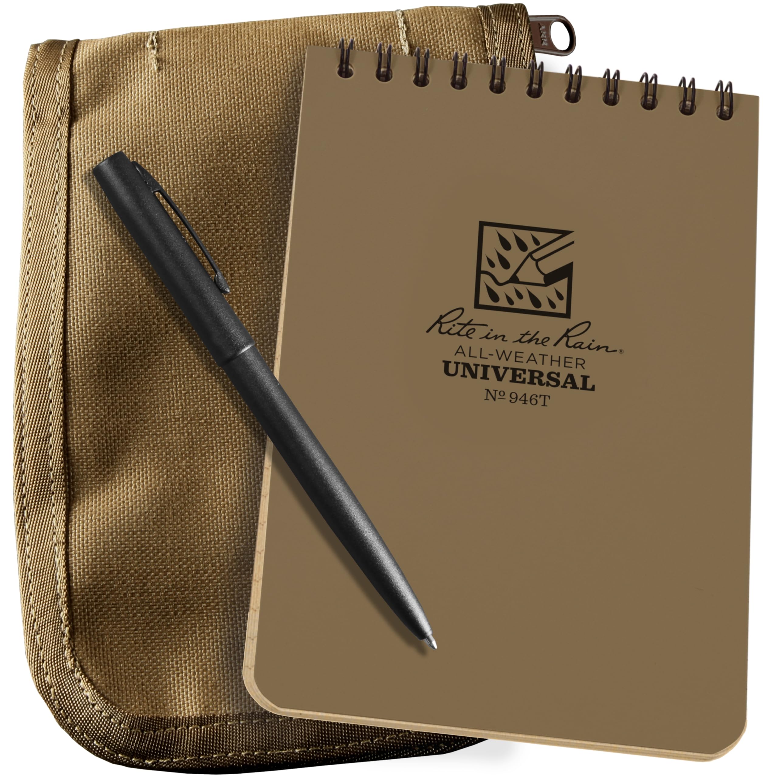 Rite In The Rain Weatherproof 4' X 6' Top Spiral Notebook Kit: Tan Cordura Fabric Cover, 4' X 6' Tan Notebook, And An Weathe