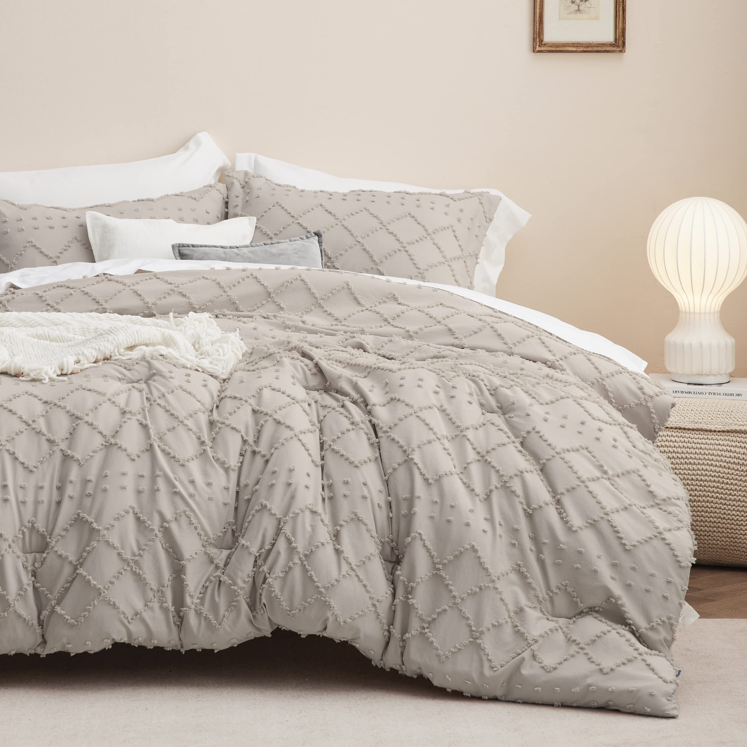 Bedsure Boho Comforter Set Queen - Linen Tufted Shabby Chic Bedding Comforter Set For All Seasons, 3 Pieces Western Comforter Se