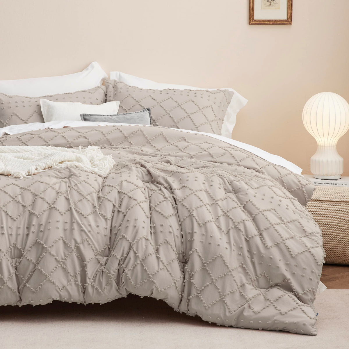 Bedsure Boho Comforter Set King - Linen Tufted Shabby Chic Bedding Comforter Set For All Seasons, 3 Pieces Western Comforter Set
