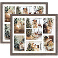 Golden State Art, Set of 2, 13.7x15.7 Distressed Brown Wood Collage Frame - White Mat - Displays Seven 4x6 Photos - Real Glass, 