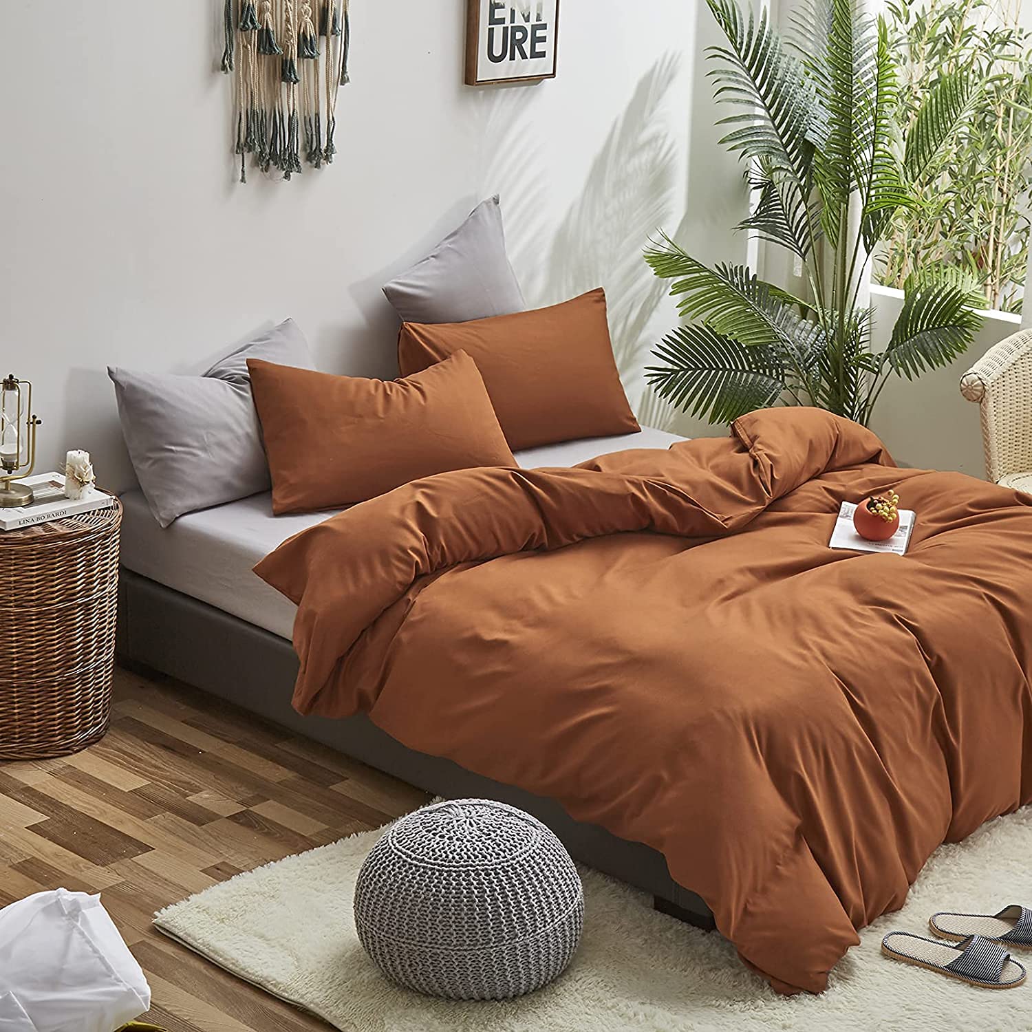 Karever Pumpkin Color Comforter Sets Solid Cinnamon Color Bedding Set Cal King 3 Pcs Pumpkin Comforter Sets For Women Girls Brea