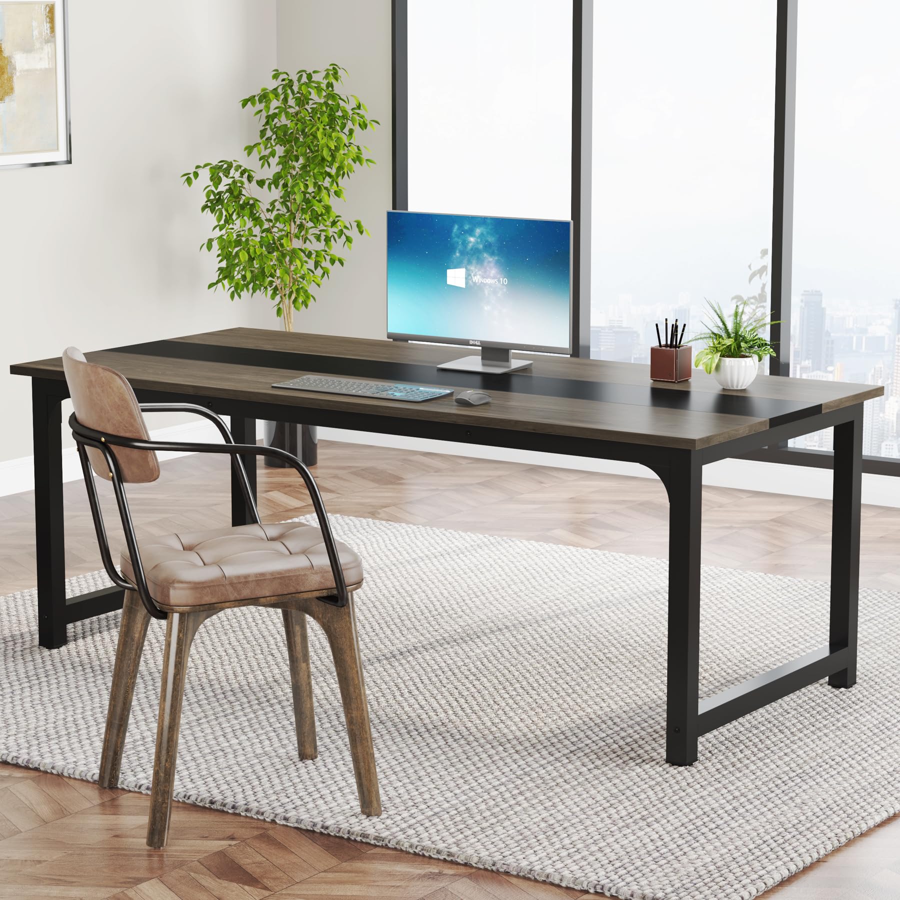 Tribesigns Modern Computer Desk, 70.8 X 31.5 Inch Large Office Desk Computer Table Study Writing Desk Workstation For Home Office, Grey/Black