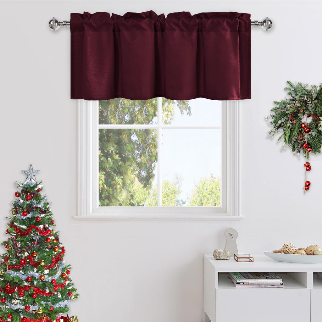 DWCN Burgundy Valance Curtains for Living Room, Kitchen Valance Solid Short Topper - Room Darkening Curtain Valance, Rod Pocket 