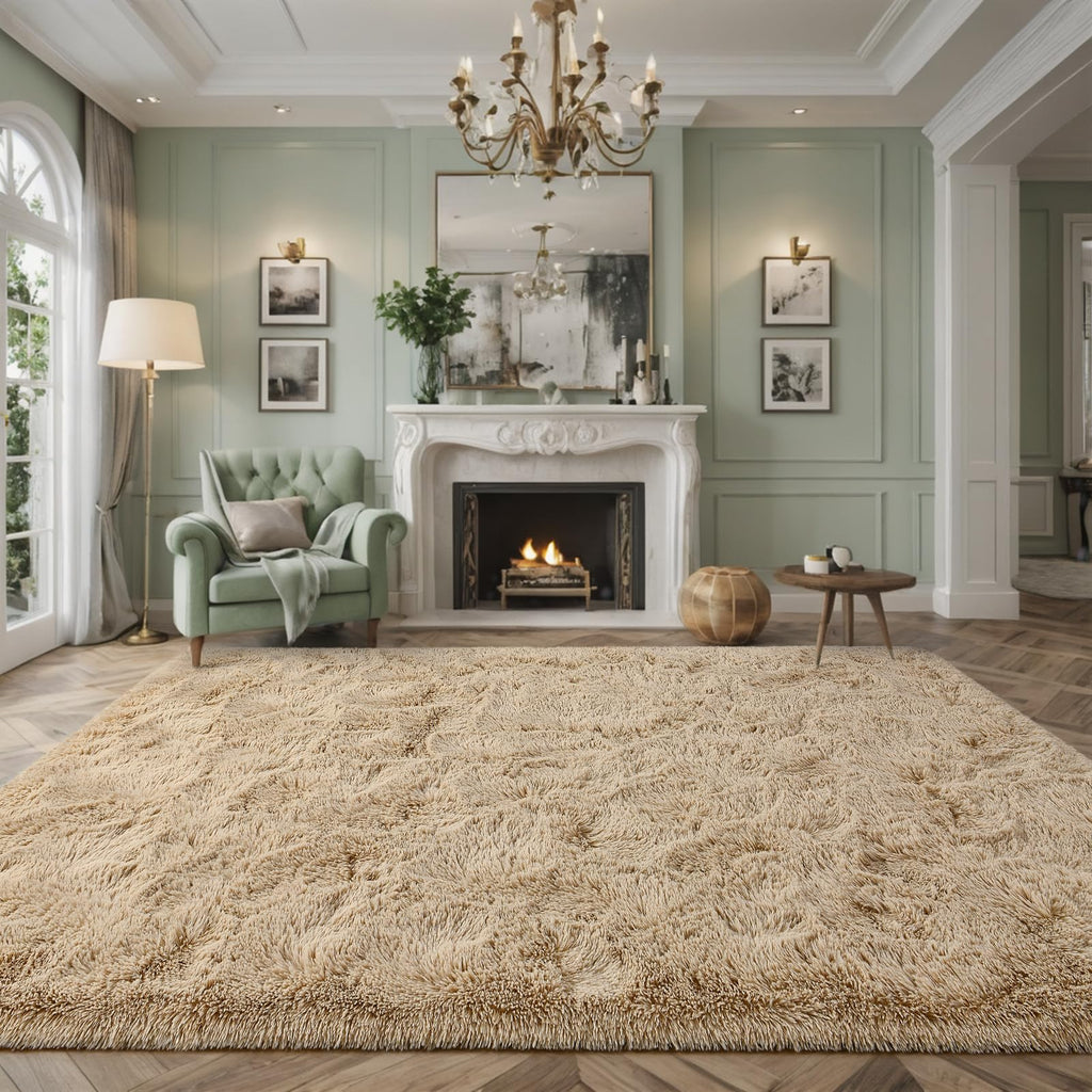 Larhom Extra Large Soft Area Rugs for Living Room Bedroom, 8x10 Feet Beige Shag Rug Carpet, Plush Fluffy Carpet for Kids Girls R