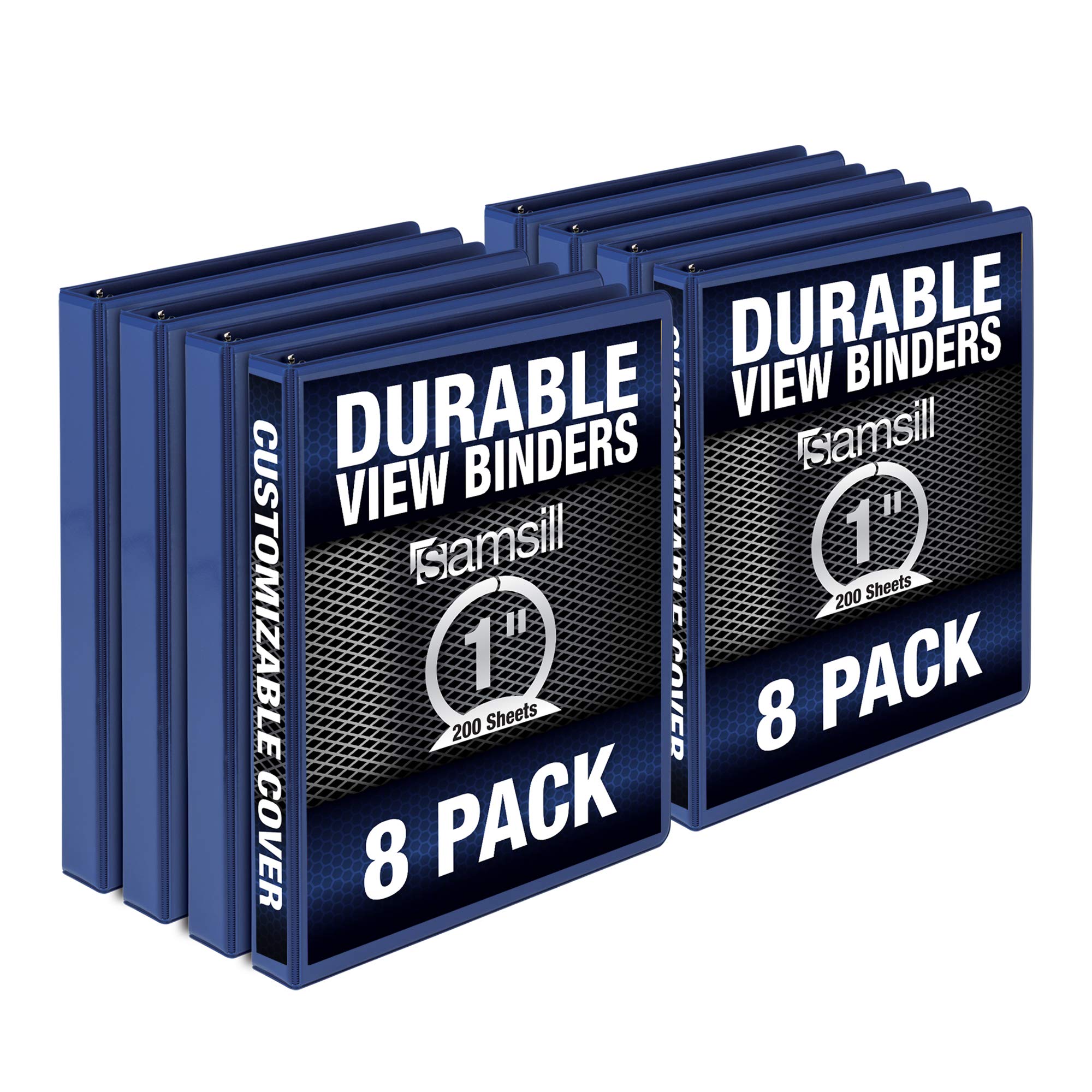 Samsill Durable 1 Inch Binder, Made In The Usa, Round Ring Customizable Clear View Binder, Blue, 8 Pack (Mp88432)
