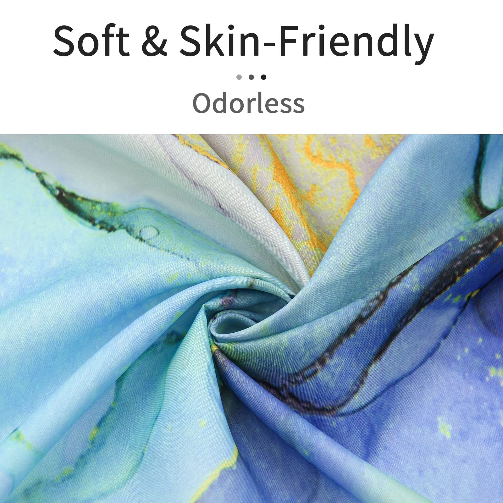 Gibelle Long Shower Curtain 72 X 78, Tall Abstract Marble Fabric Shower Curtain, Blue Purple Jade Texture Gold Stripes Ombre Ink