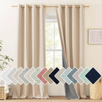 Nicetown 100% Blackout Cream Linen Curtains 95 Inches Length For Dining Room, 2 Panels Set, 52' Wide, Farmhouse Style Room Cooling Window Draperies With Thermal Insulated Liners