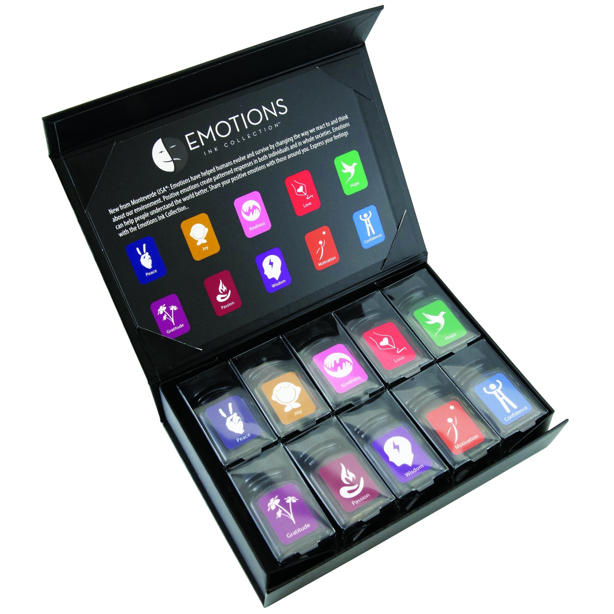 Monteverde Usa Emotions Ink Collection Gift Set - 10 Expressive Fountain Pen Inks, 30Ml Bottles, Rich & Vibrant