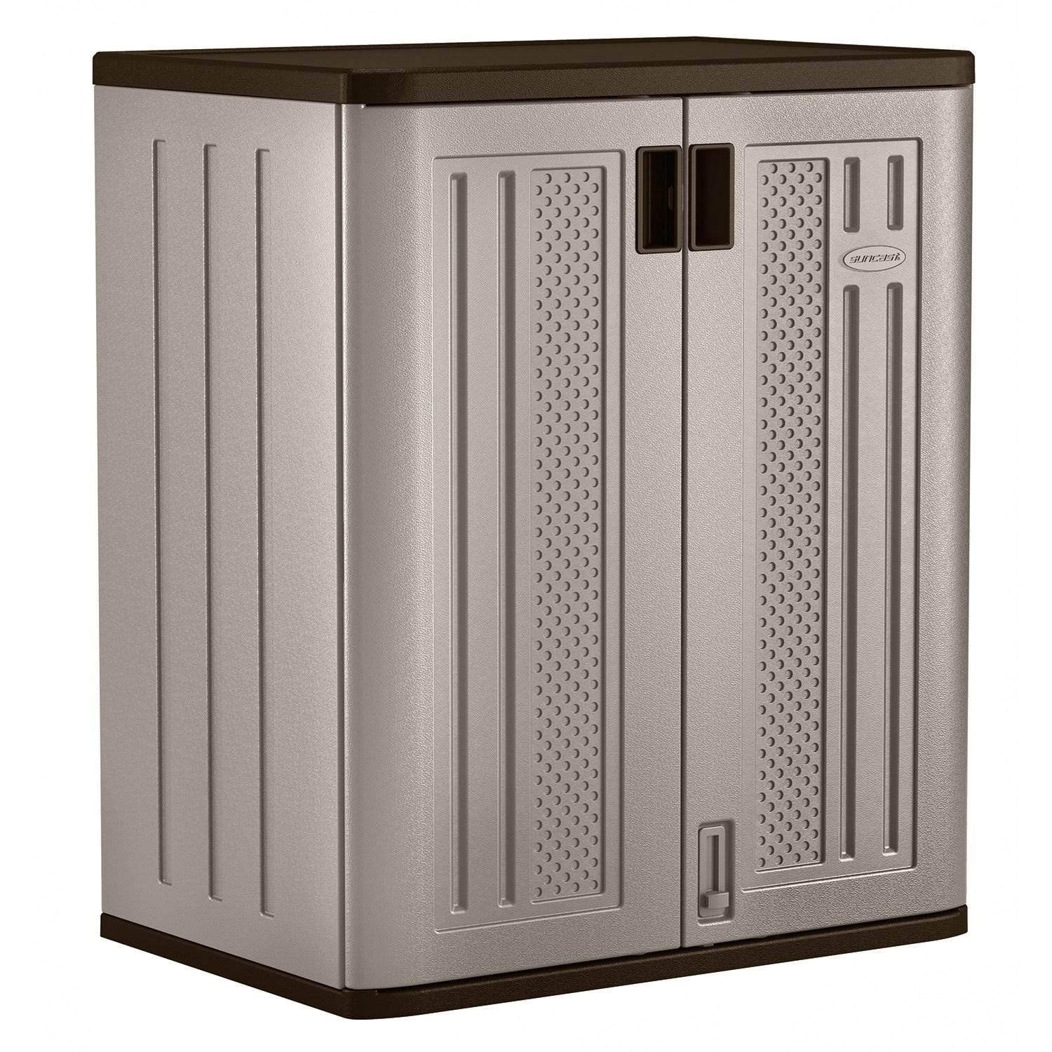 Suncast 9 Cu. Ft. Base Storage Cabinet, Resin Garage Organizer, Platinum Metallic/Slate