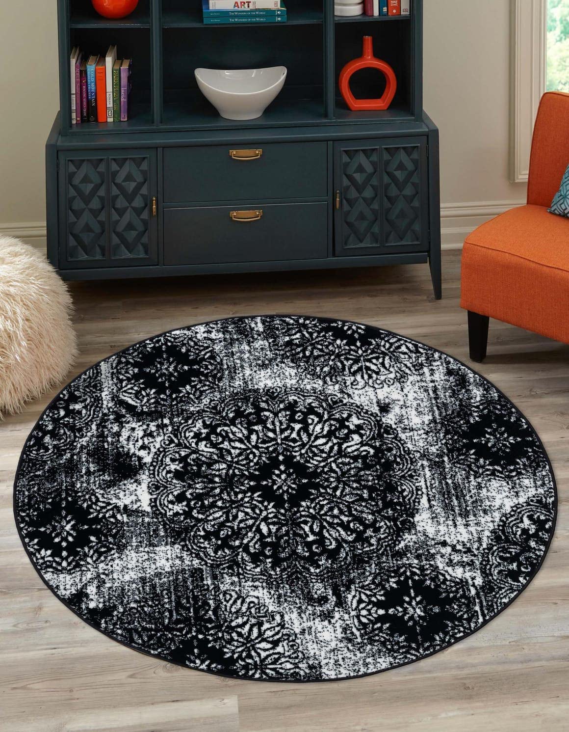 Unique Loom Sofia Collection Area Rug - Grand (7 1 Round, Black/ Ivory)