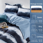 Mildly 100% Long-Staple Cotton Duvet Cover Set Navy & White Striped Watercolor Pattern Printed Comforter Cover 3Pcs, Ultra Soft
