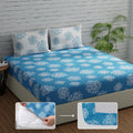 Huesland By Ahmedabad Cotton 144 Tc Cotton Fitted Elastic Bedsheets King Size With 2 Pillow Covers | 72 X 78 Inches | Blue & Whi