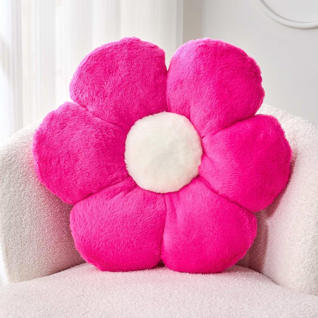 Kcvvcr Hot Pink Flower Pillow, Cute Decorative Flower Shaped Throw Pillow With Faux Rabbit Fur, 14.9' Soft Flower Plush Throw P