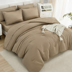 Litanika California King Comforter Set Taupe - 7 Pieces Bed In A Bag Cal King Beddding Comforter Sets, Plain Lightweight Bed Set
