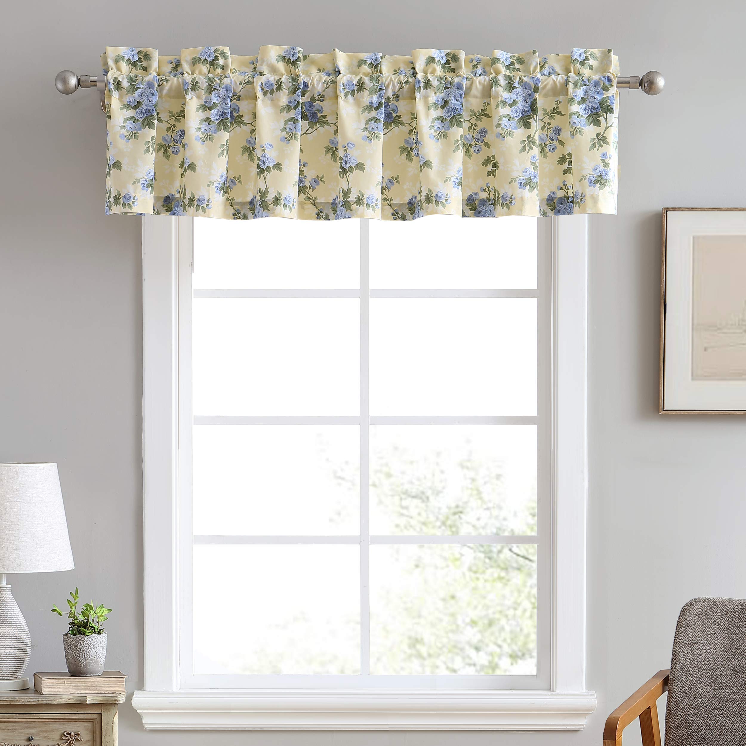 Laura Ashley - Cotton Pole Top Valance, Stylish & Lightweight Window Treatment for Home Decor (Cassidy Yellow, 86 x 15)