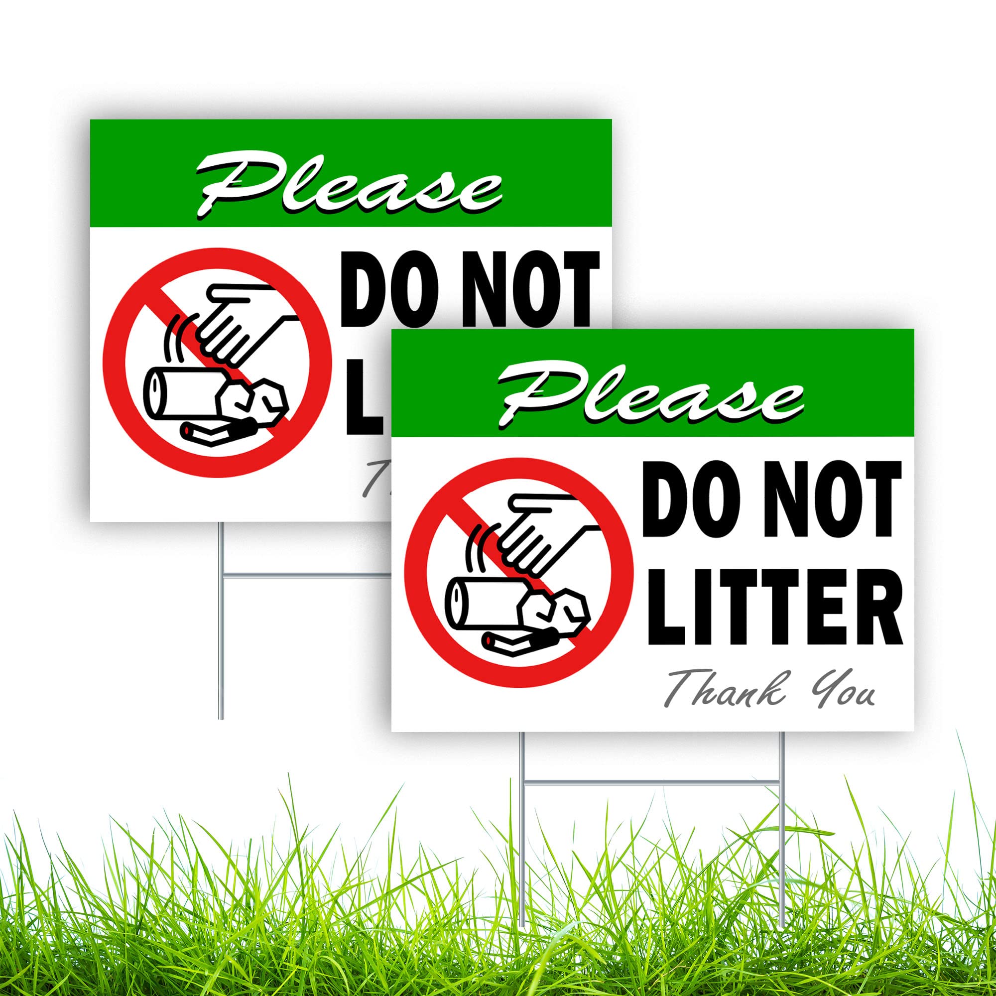 2 Pc Please Do Not Litter Sign With Stake - 14X10 Coroplast Double Sided No Dumping Signs Outdoor - No Trash Sign - Signs For Pr