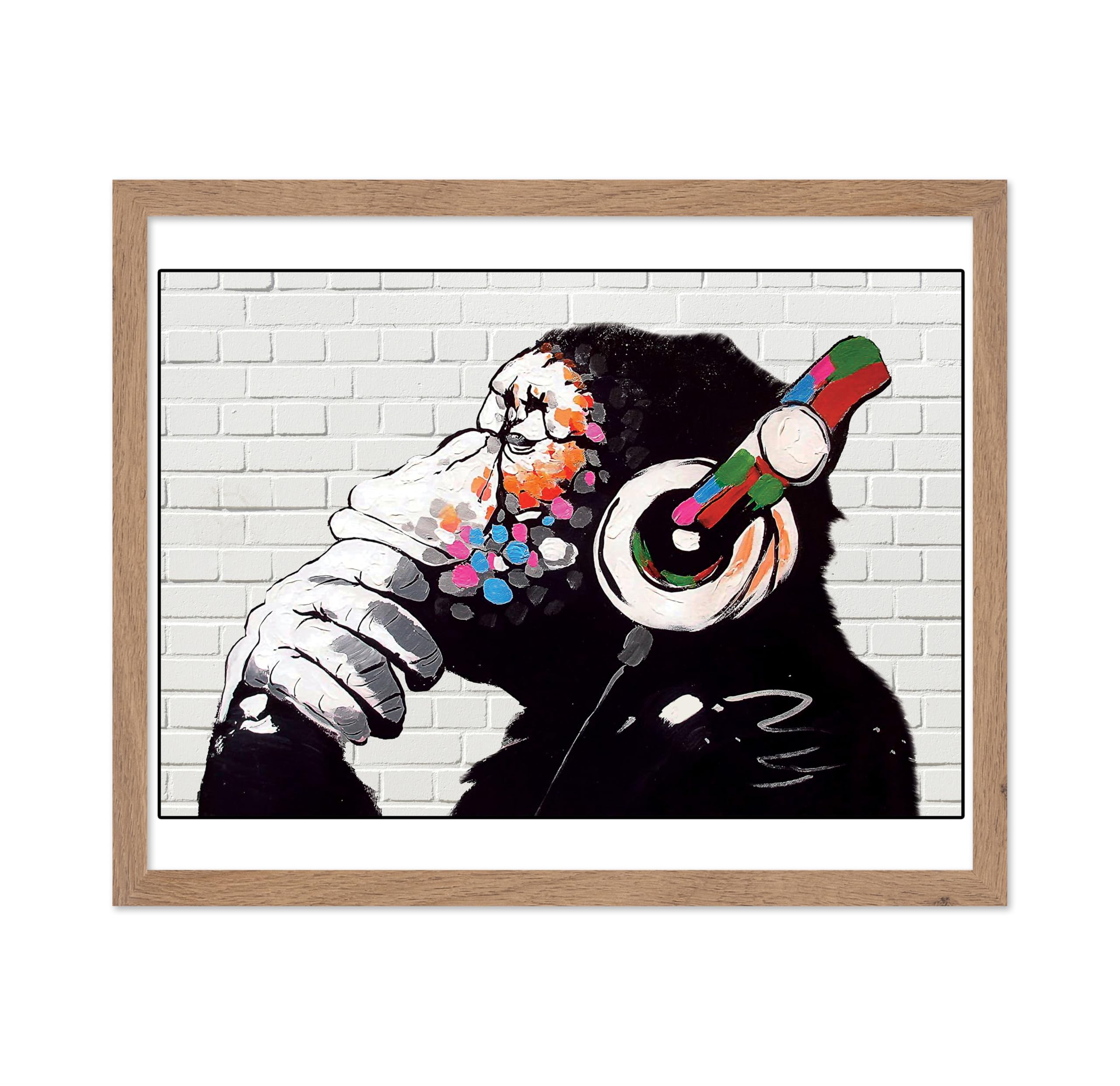 Poster Master Classic Music Poster - Vintage Minimalist Print - Gift for Artist, Friend - Monkey Wearing Headphones, Listening, 