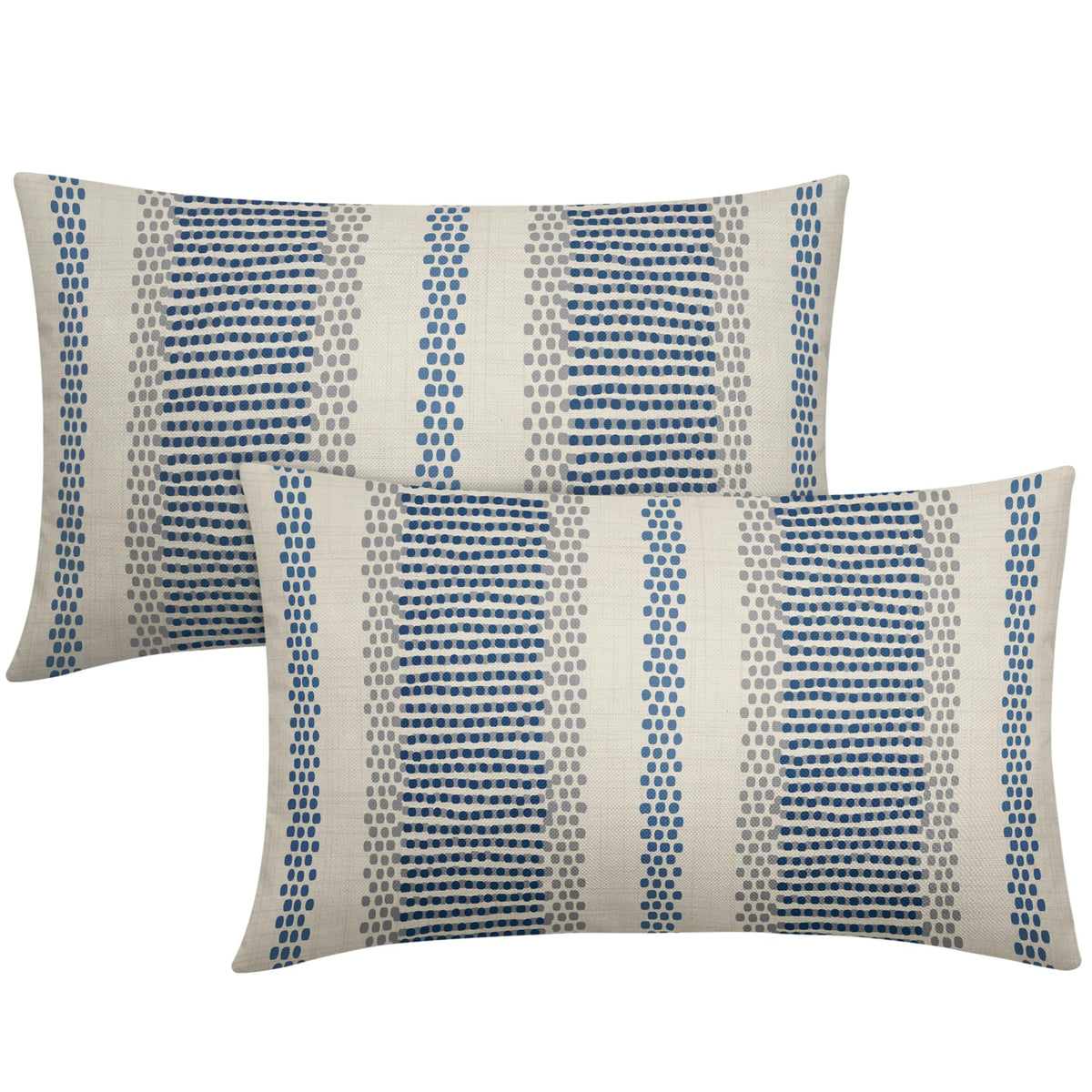 Aytipun Blue Pillow Covers 12X20 Set Of 2 Gray Grey Dot Print Striped Decorative Outdoor Pillowcases Boho Rustic Farmhouse Decor
