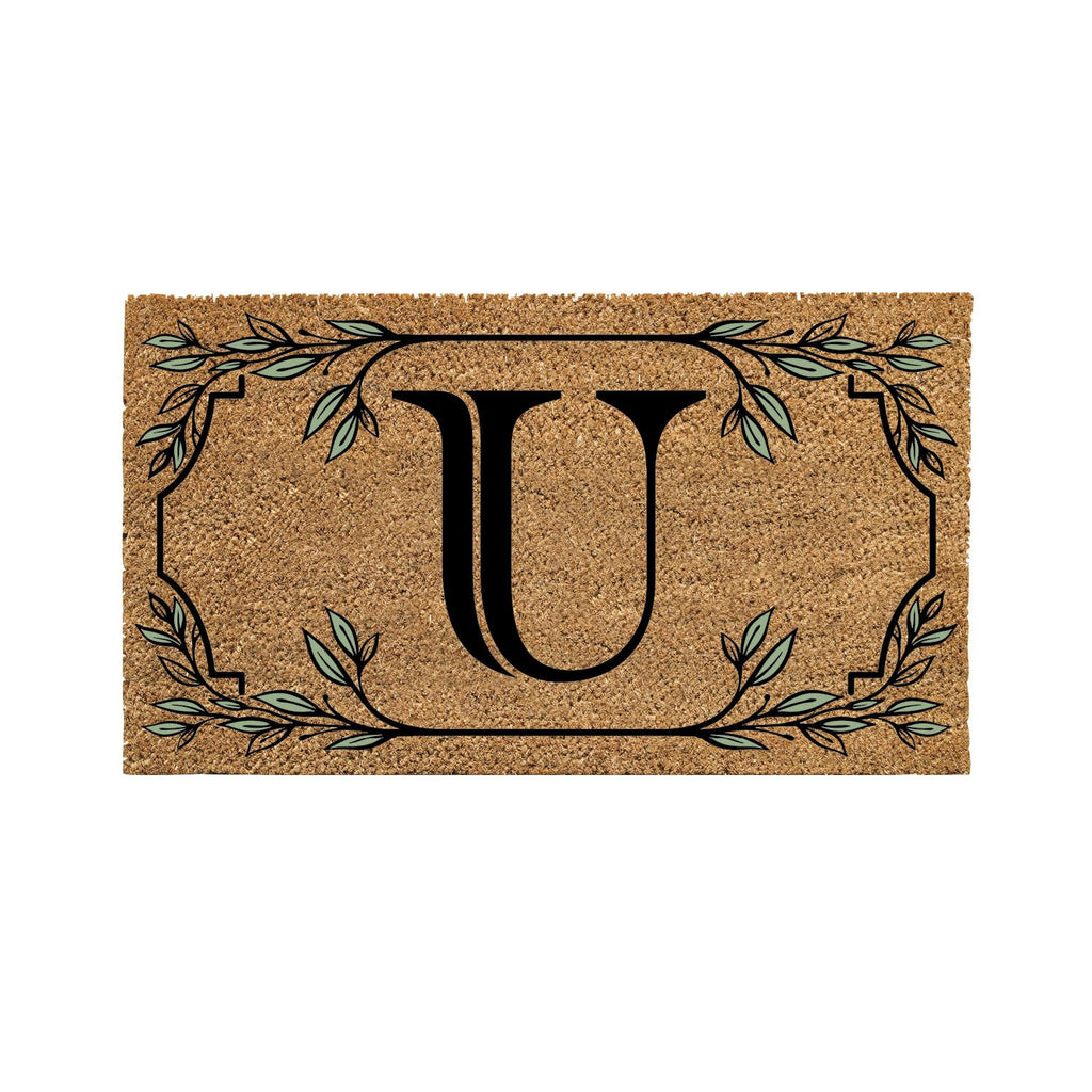 Evergreen Monogram Coir Doormat | Letter U | Front Door Mat For Outdoor Indoor Entrance | 28X16 Inches | Non-Slip Backing Doorwa